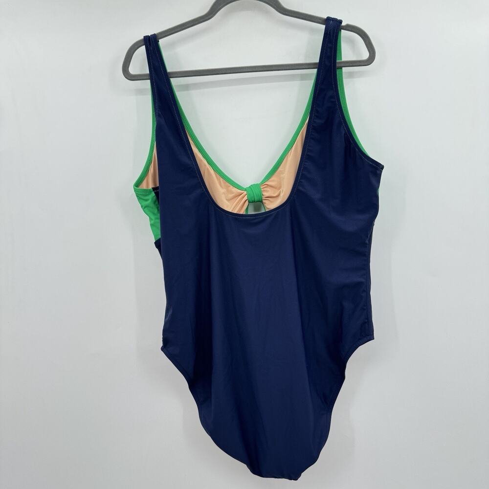 J. Crew Cutout One-Piece Swimsuit with Bow Size 3X Green Blue Colorblock New - Picture 2 of 12